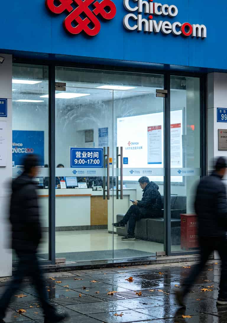 联通营业厅外面照片，门口挂着营业时间