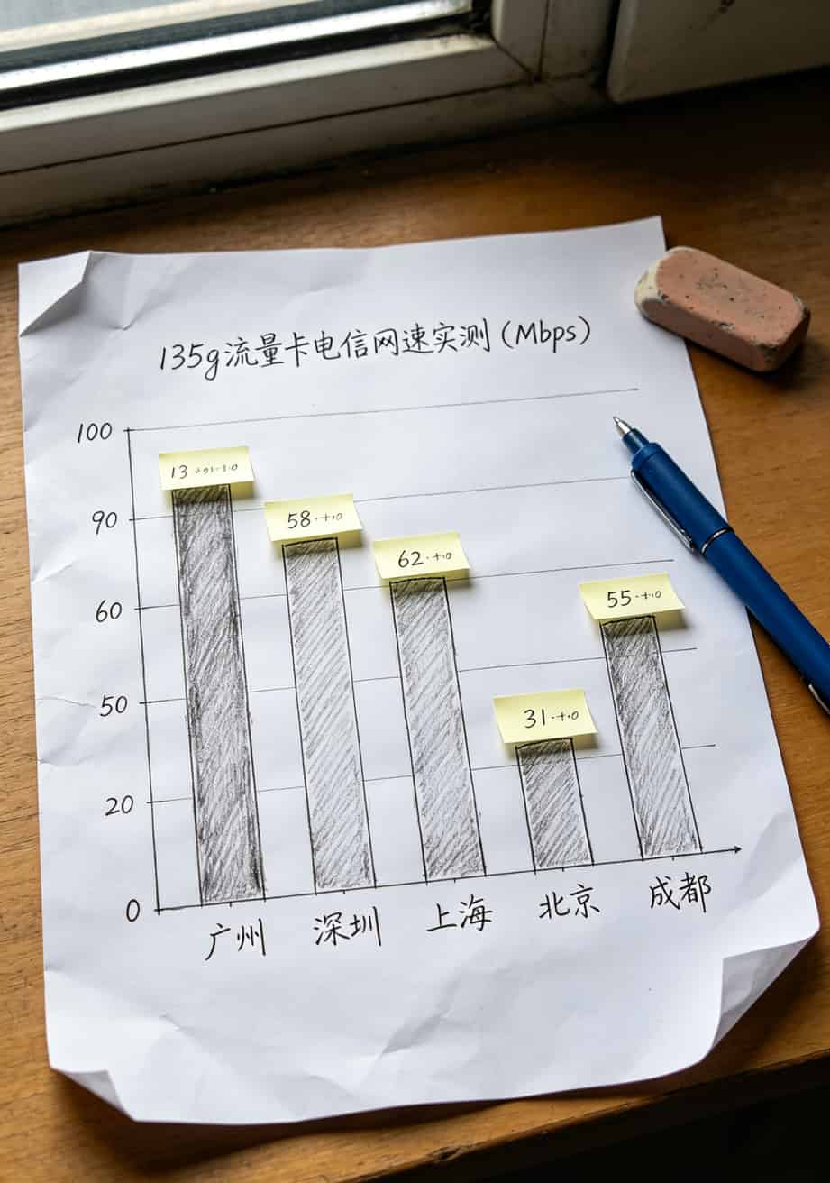 135g流量卡电信在不同城市的网速对比柱状图