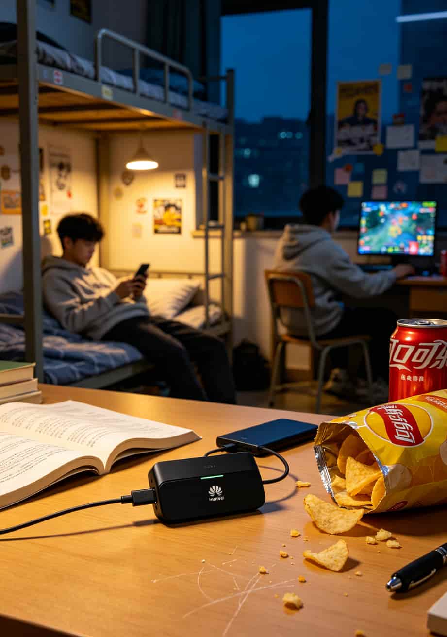 大学生在宿舍用随身wifi上网