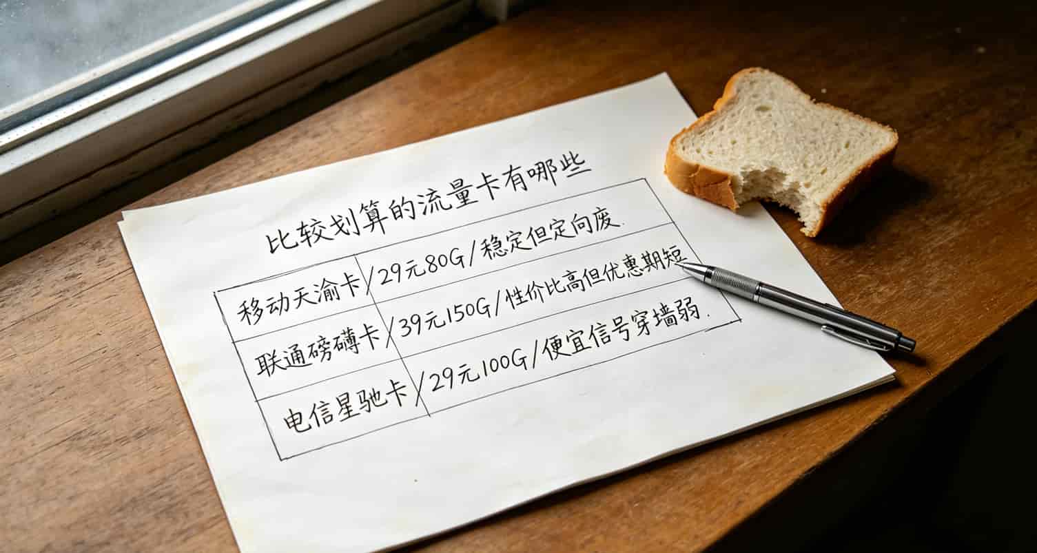 六种流量卡套餐参数对比与适用场景表格截图