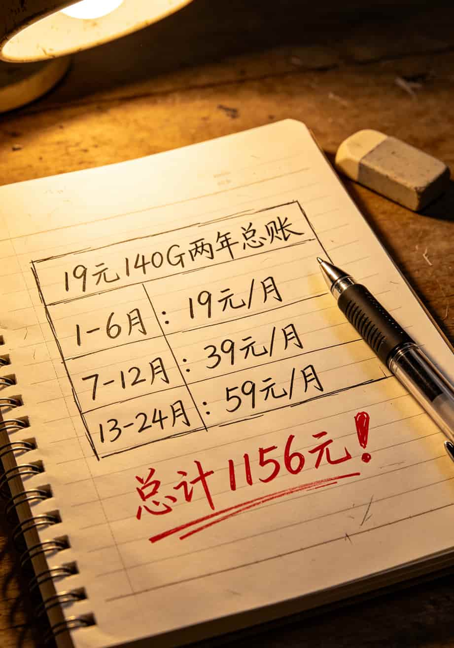 两年话费计算表格，清晰展示每个月费用变化和总计