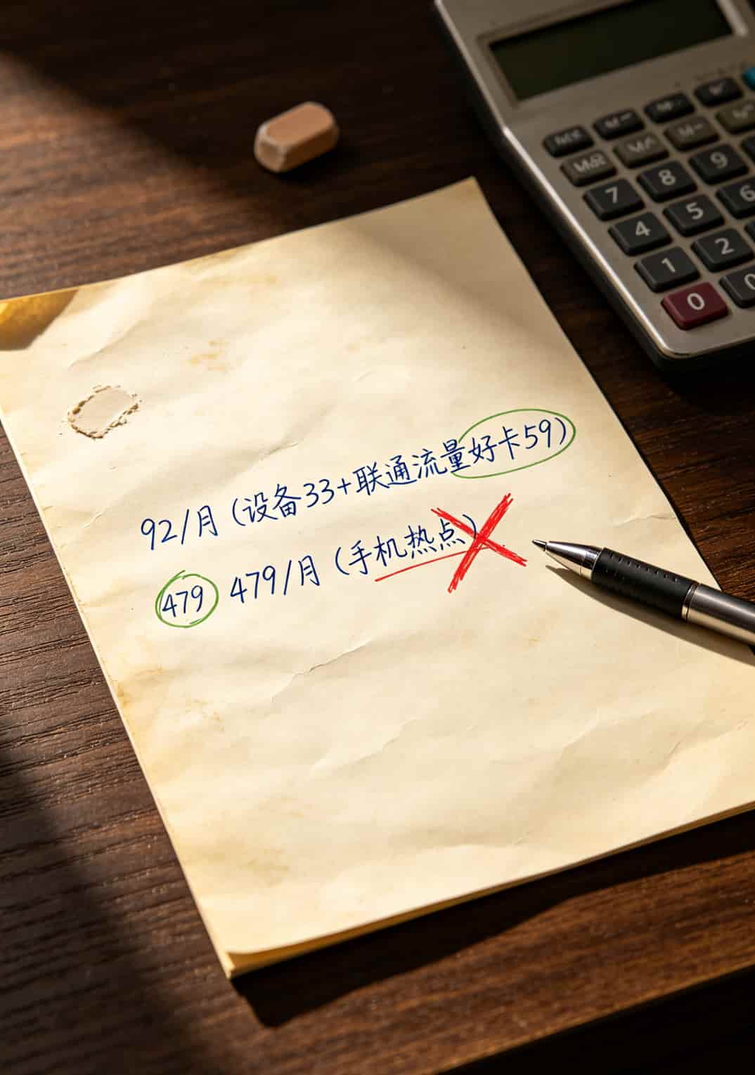 手写计算草稿纸，左边写92右边写479画了叉