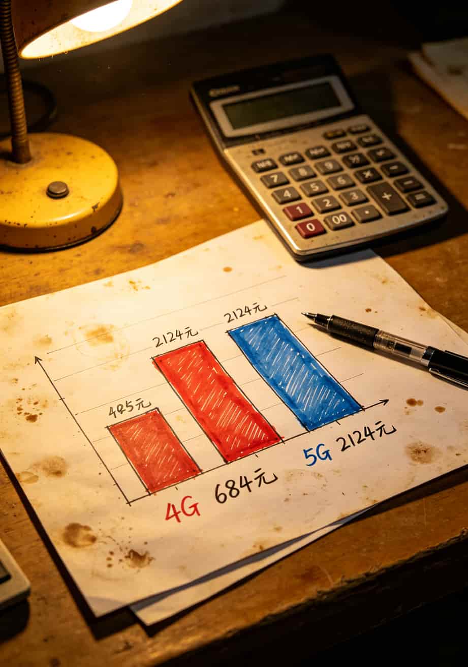4G和5G流量卡三年费用对比柱状图