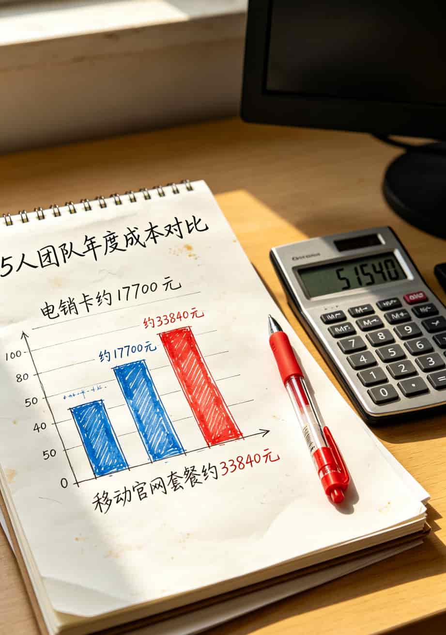 电销卡与移动官网套餐年度成本对比柱状图