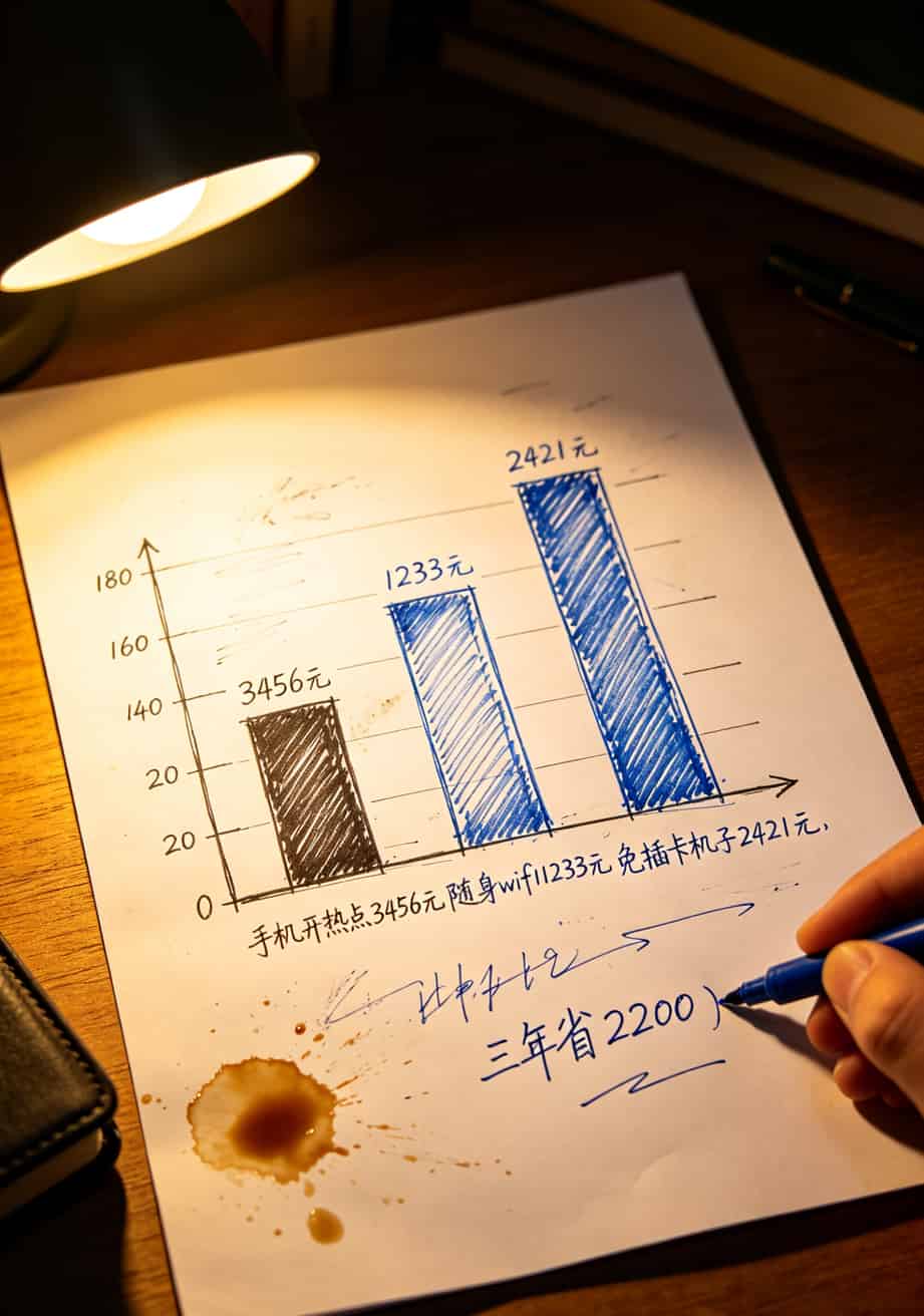 手机开热点与随身wifi三年成本对比柱状图