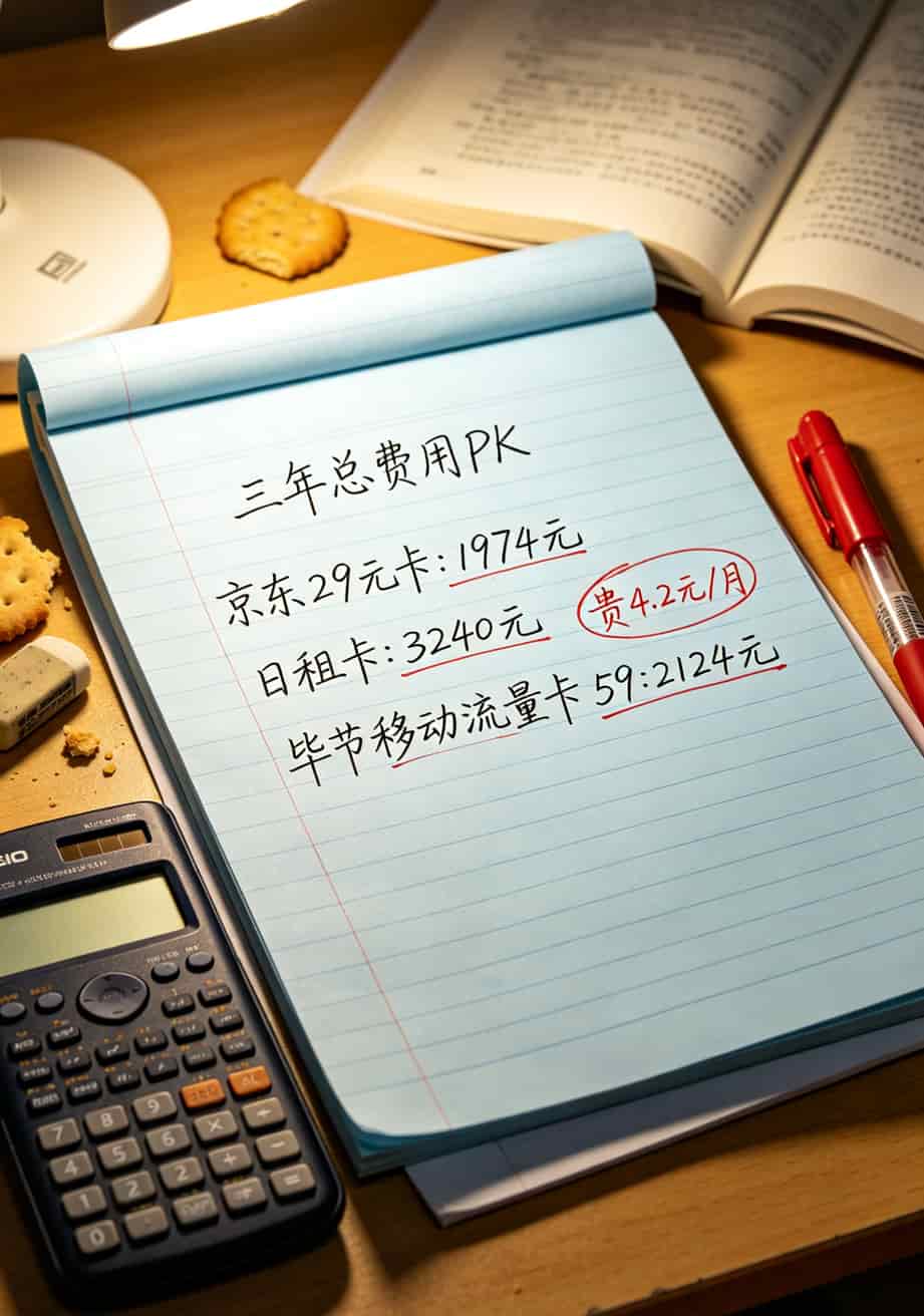 三种流量卡三年总费用对比表格