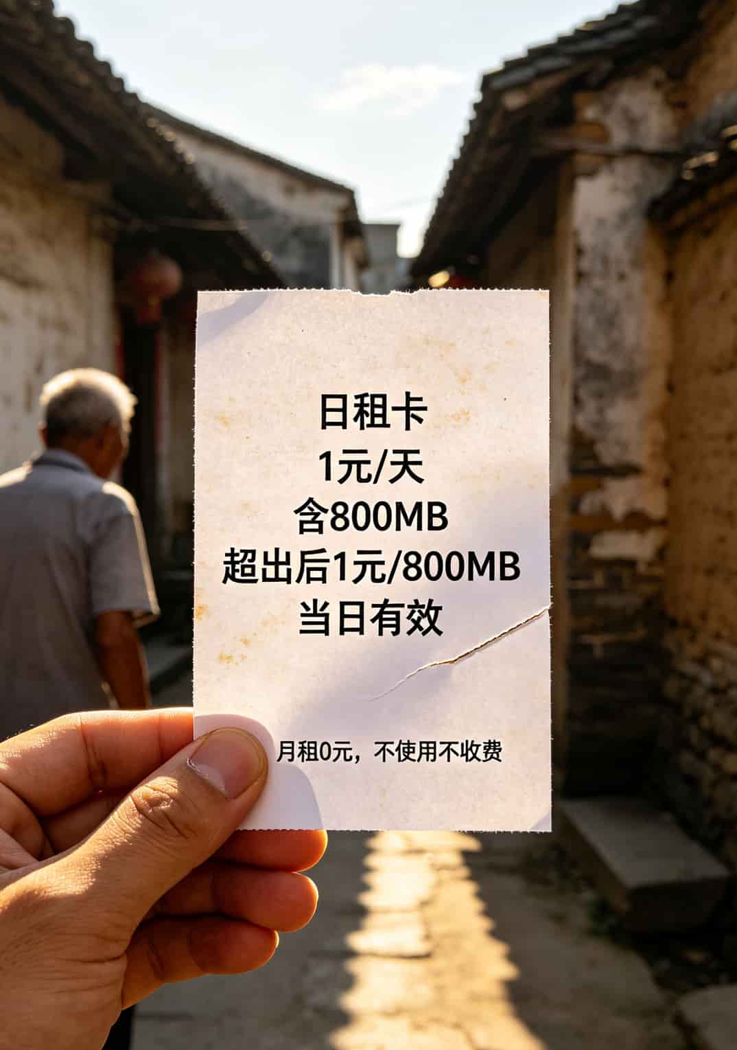化州人别再被坑了!实测“共享主卡流量”一年省下500块 日租卡套餐详情页截图,显示每天1元800MB