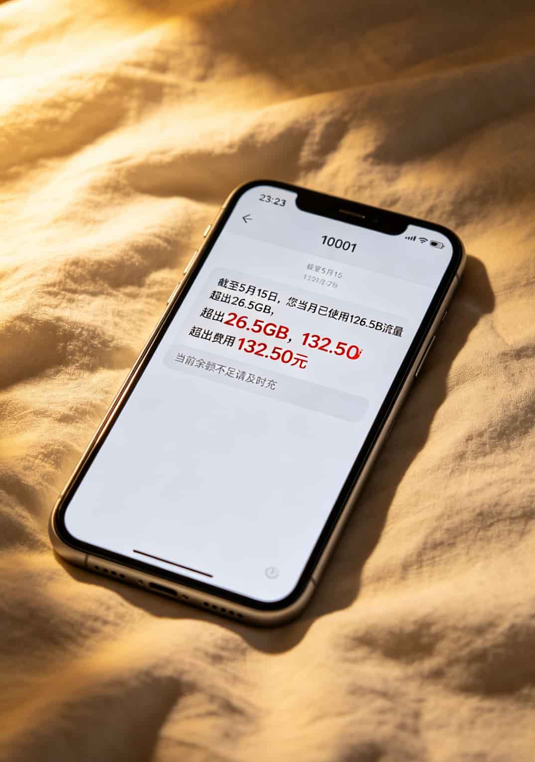 流量超额扣费短信截图