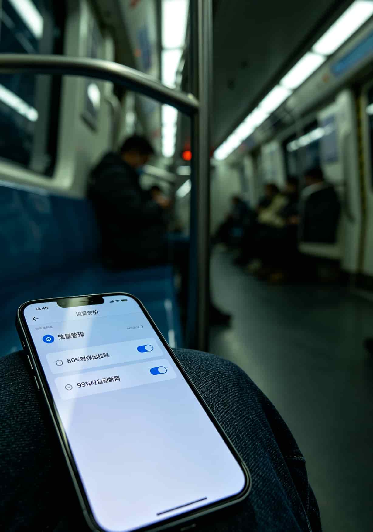 手机设置里的流量提醒界面，显示“80%弹窗提醒”“95%自动断网”已开启