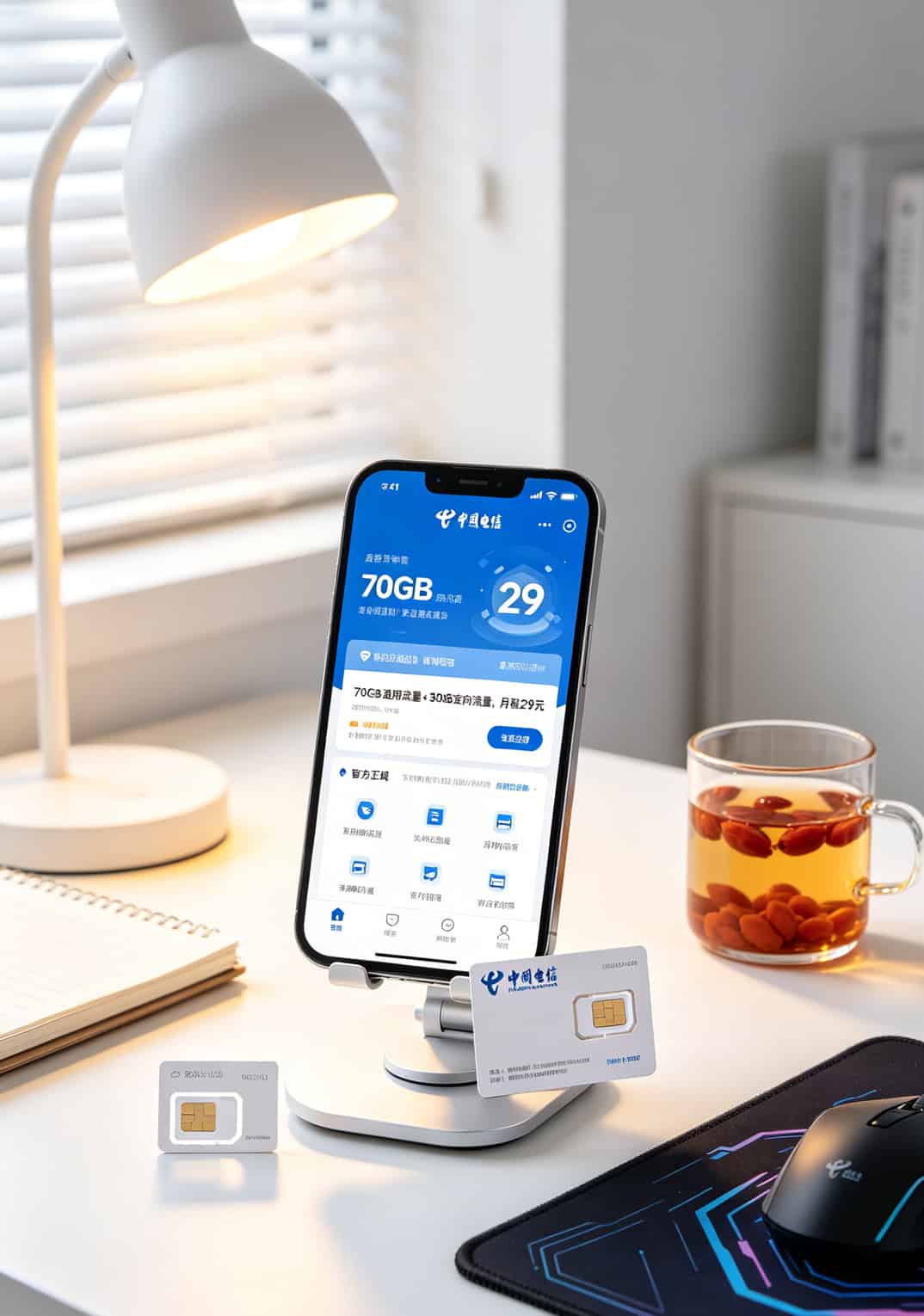 电信星卡套餐详情截图，显示70G通用+30G定向