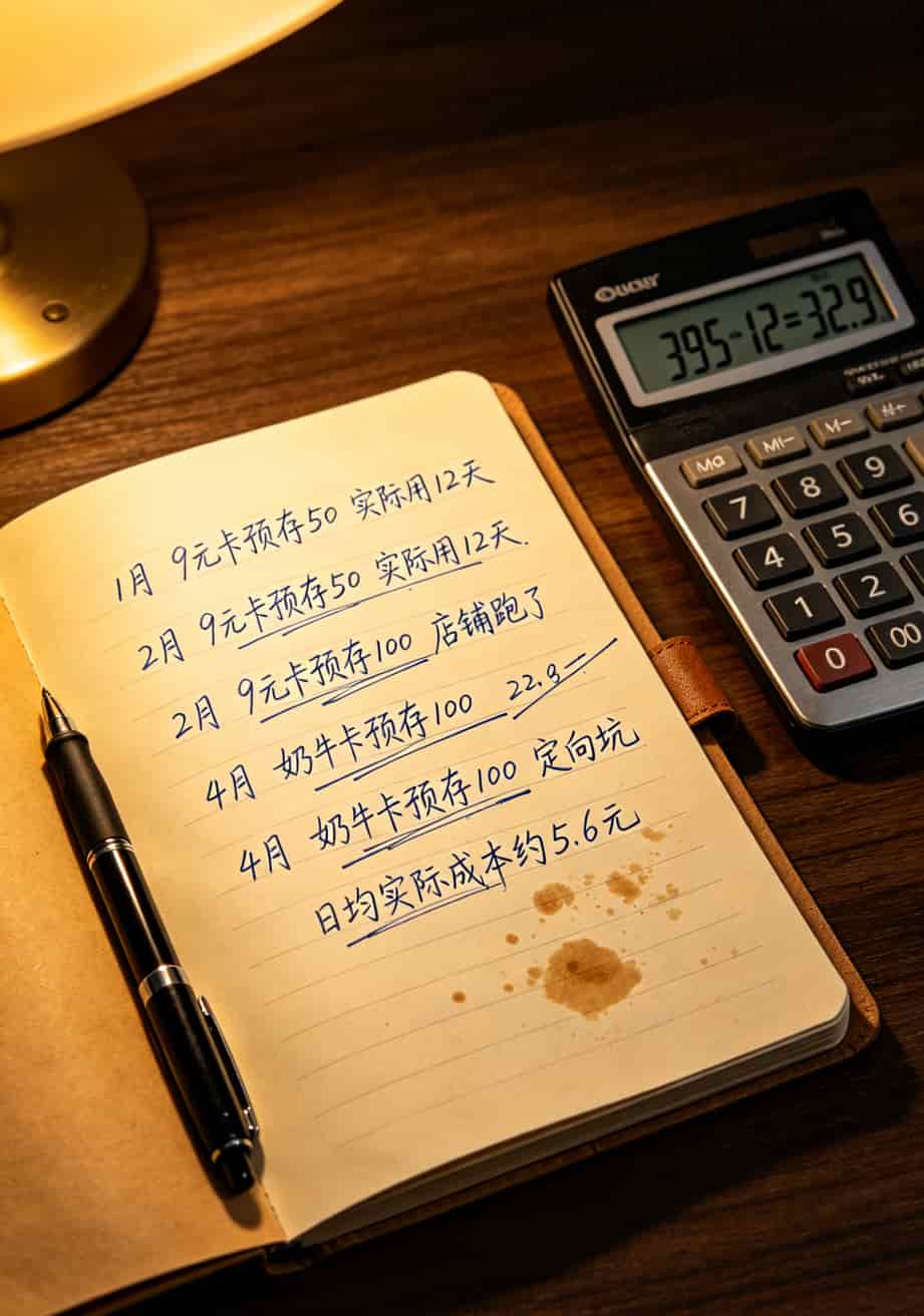 跑了9张卡亏了400块,终于搞懂电讯流量卡哪个价格低(2026实测) 手写的流量卡记账本,上面划掉了好几行数字