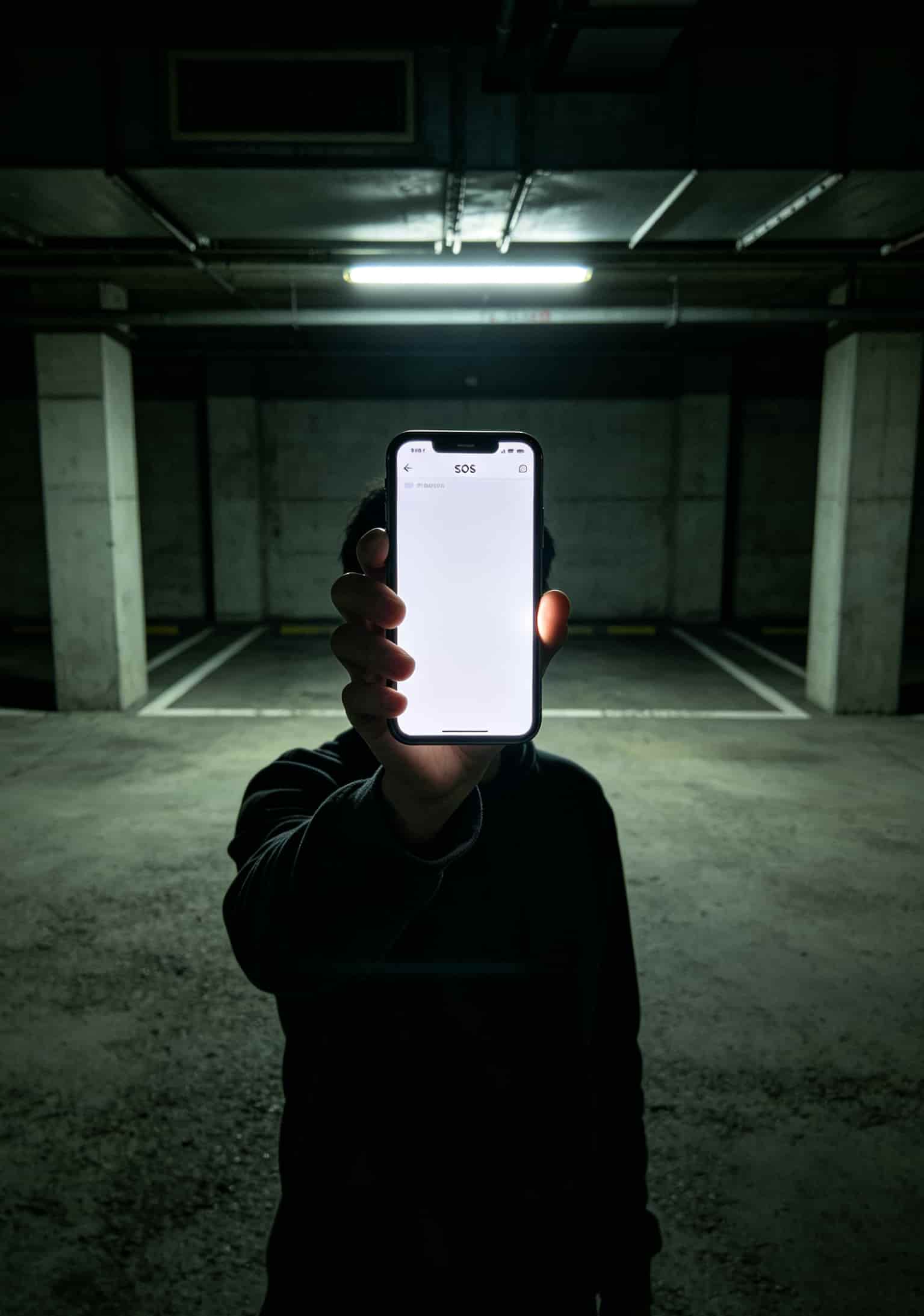 地下车库手机信号显示“无服务”的截图