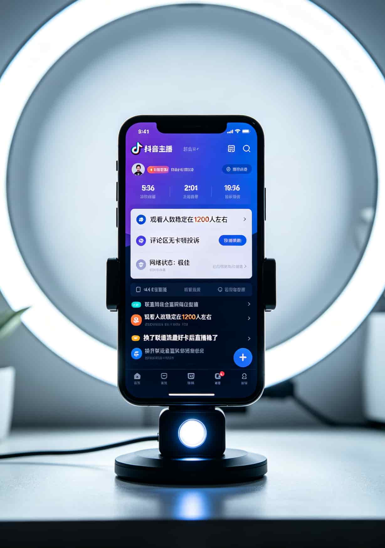 抖音直播后台截图显示观看人数稳定无卡顿投诉