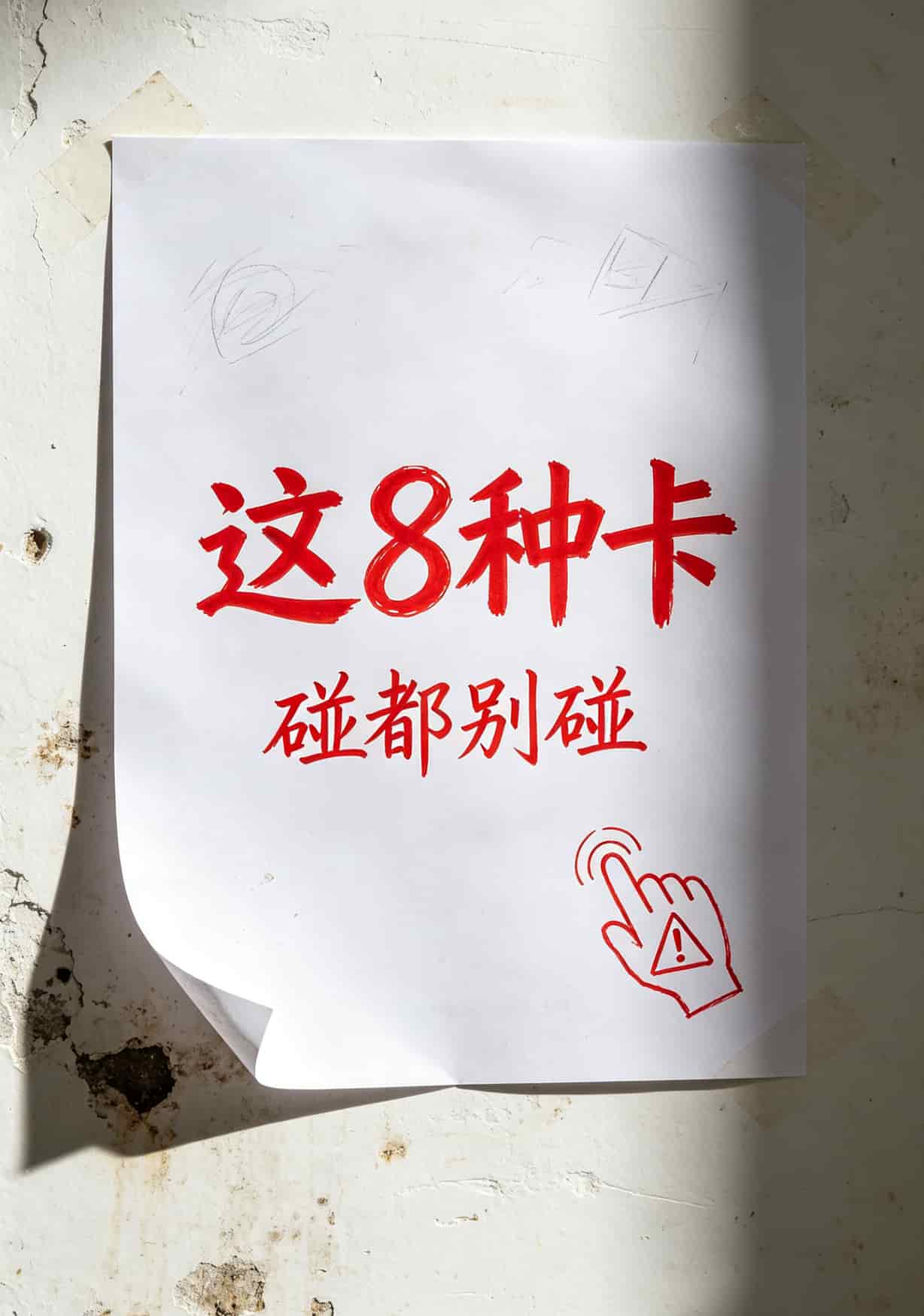 用了8年流量卡,终于敢说透“流量卡29元永久套餐”的真相 一张红底白字的警示图,写着“这8种卡不要买”