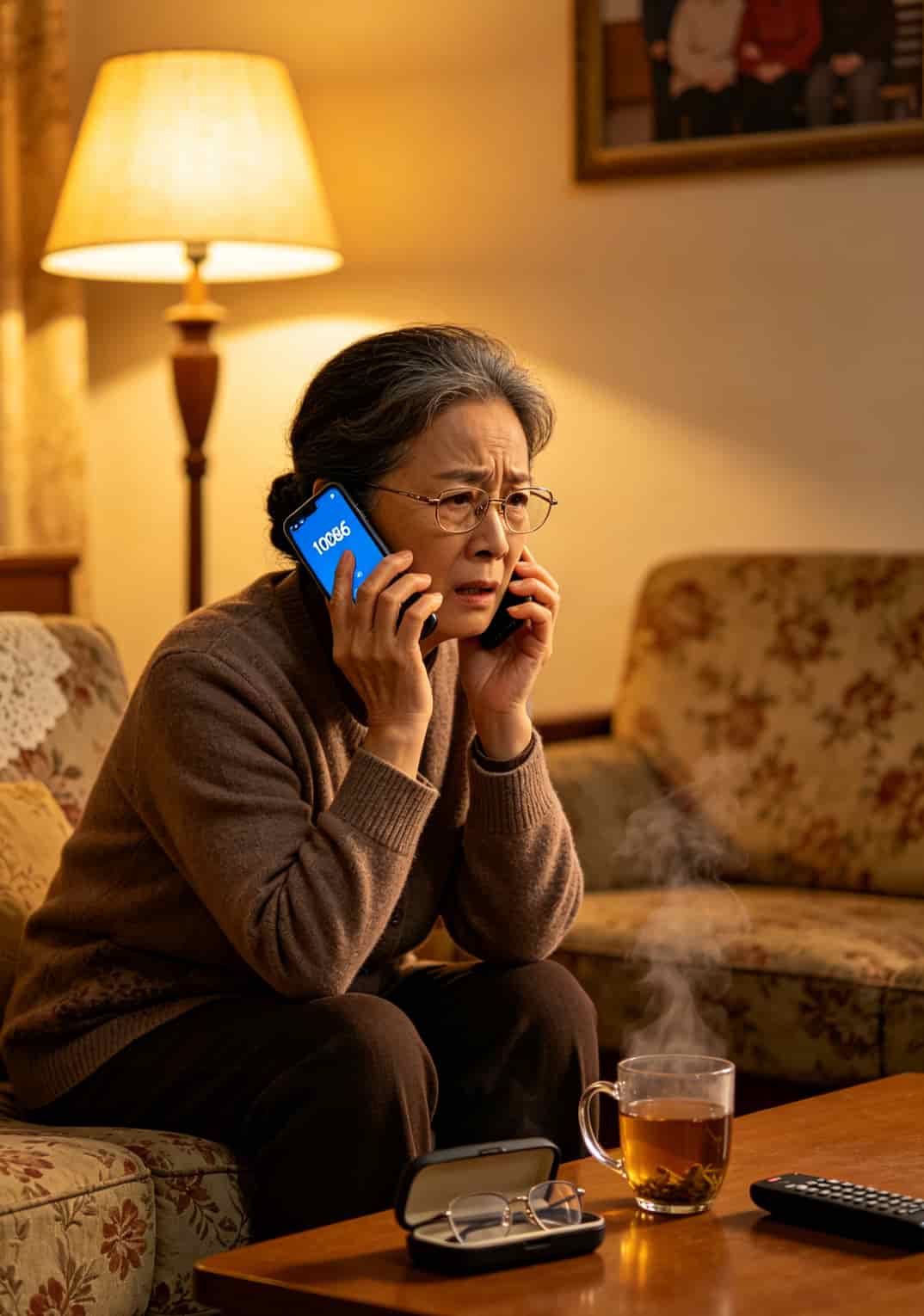 老人使用手机打电话的温馨场景