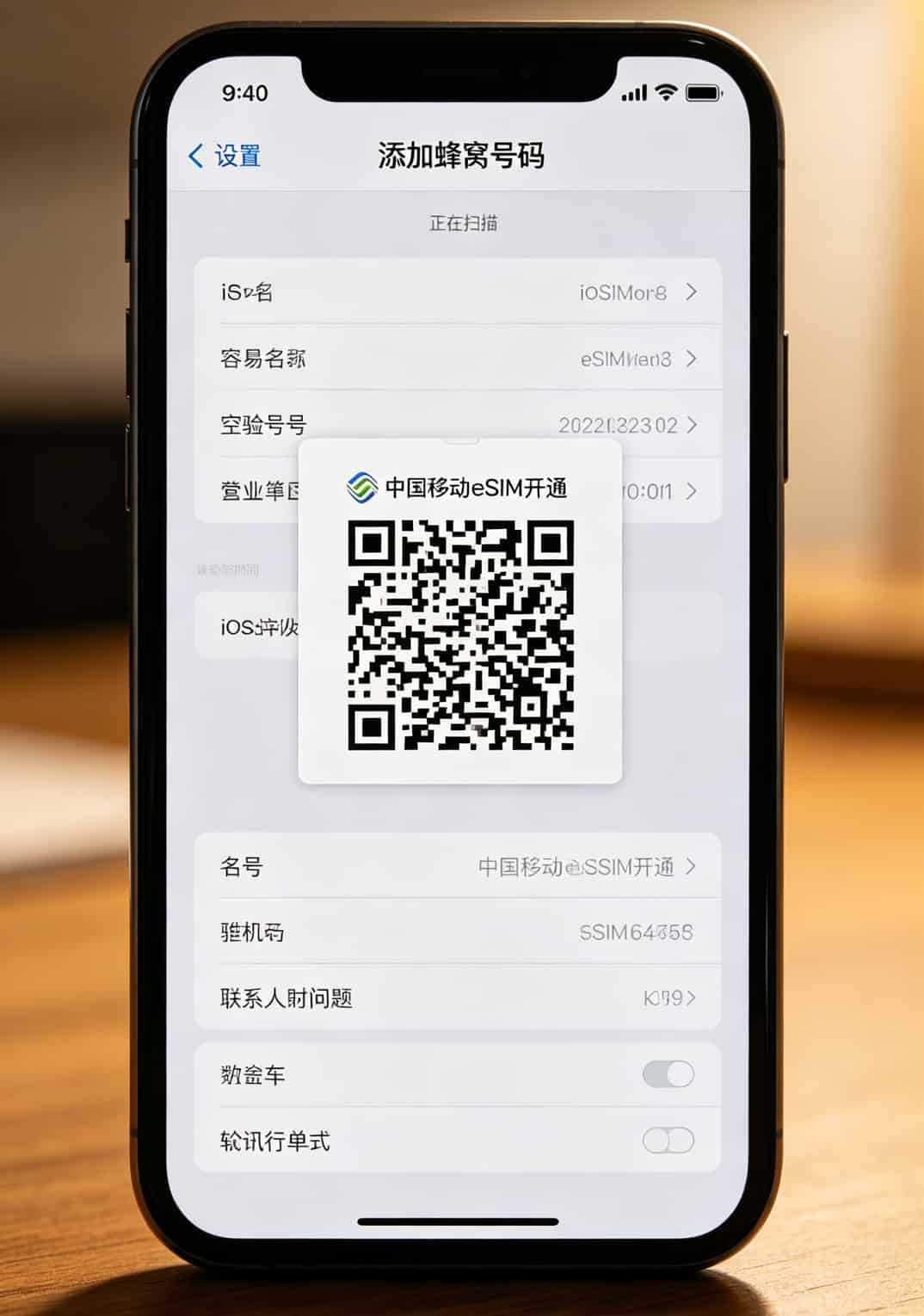 手机屏幕上显示添加eSIM的扫码界面