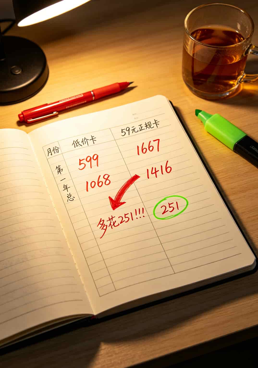 两年套餐费用对比计算表格