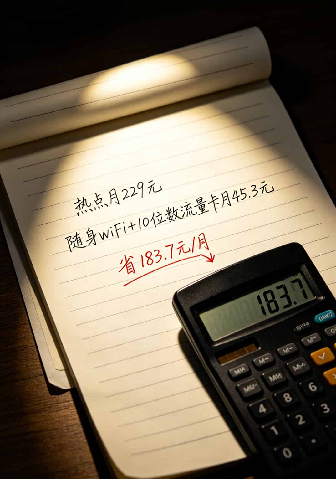 华为随身WiFi配“10位数流量卡”,出差三年我省下两千块(附避坑指南) 手机热点与随身WiFi+流量卡月费对比计算图