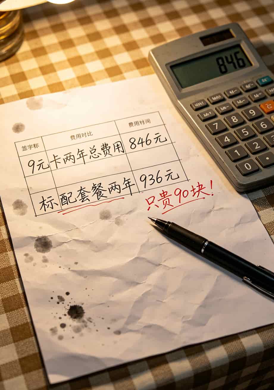 9元一个月的流量卡有什么套路吗?我拿京东校园卡试了仨月,这19块钱花得值不值? 两年套餐费用对比计算表格,京东校园卡vs标配套餐
