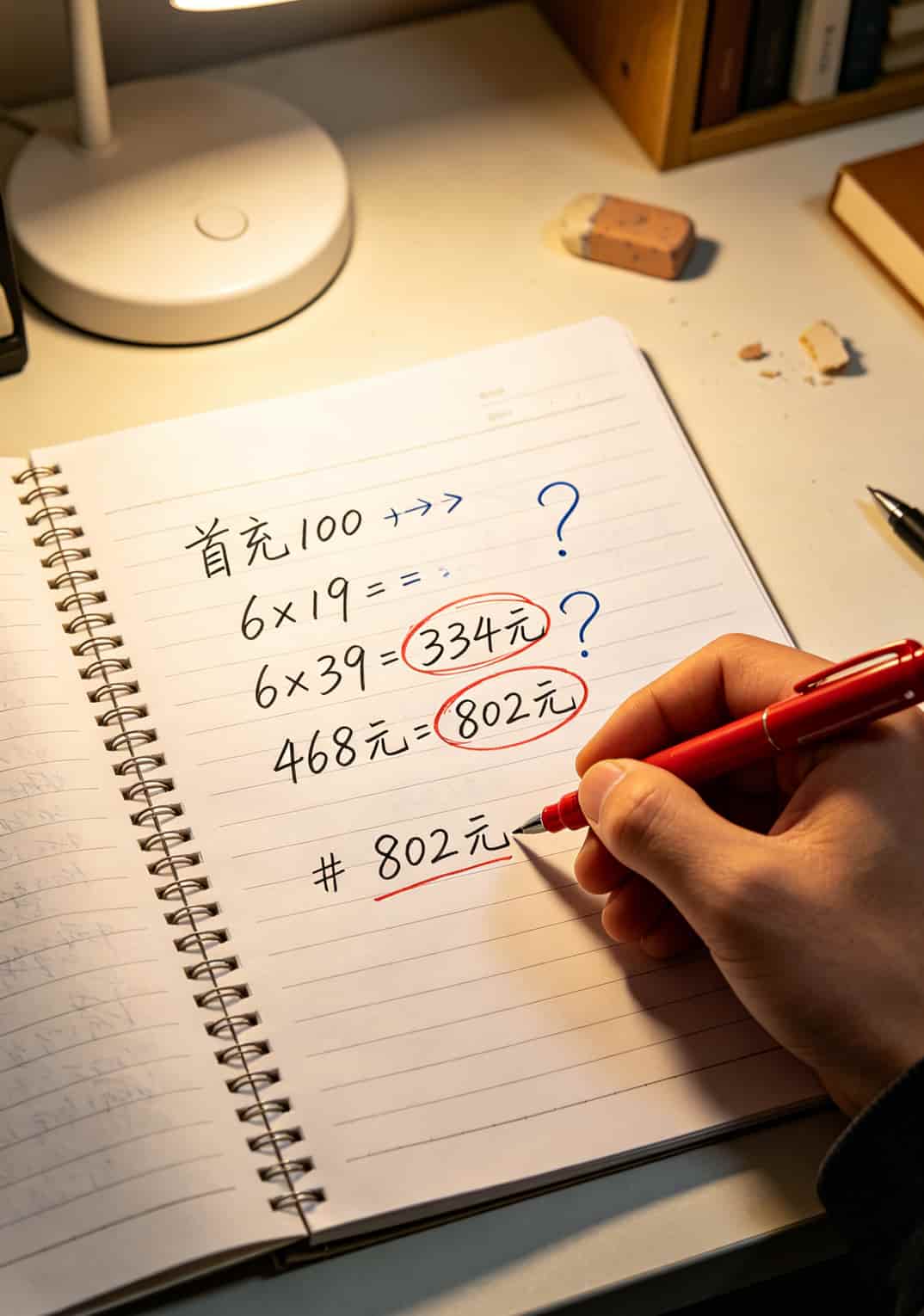 19元100g流量卡,我折腾半年终于搞明白了!靠谱的流量卡办理入口长这样 手写计算账单,写有334元、468元、802元等数字,用红色笔圈出