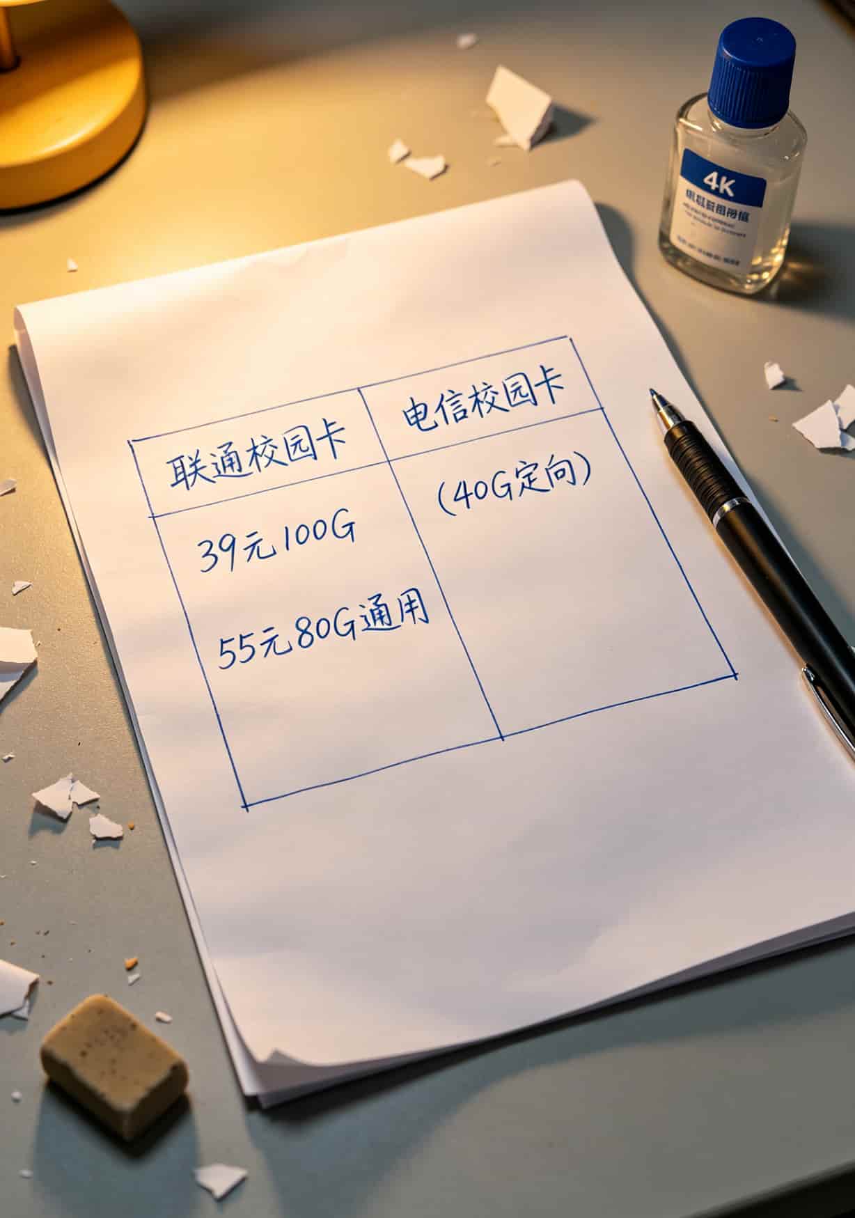 纯电信流量卡没信号?别急着销户,90%是你手机或设置的锅,花5分钟调一下就能救 两张手机卡套餐对比表格,标出通用流量和定向流量的区别