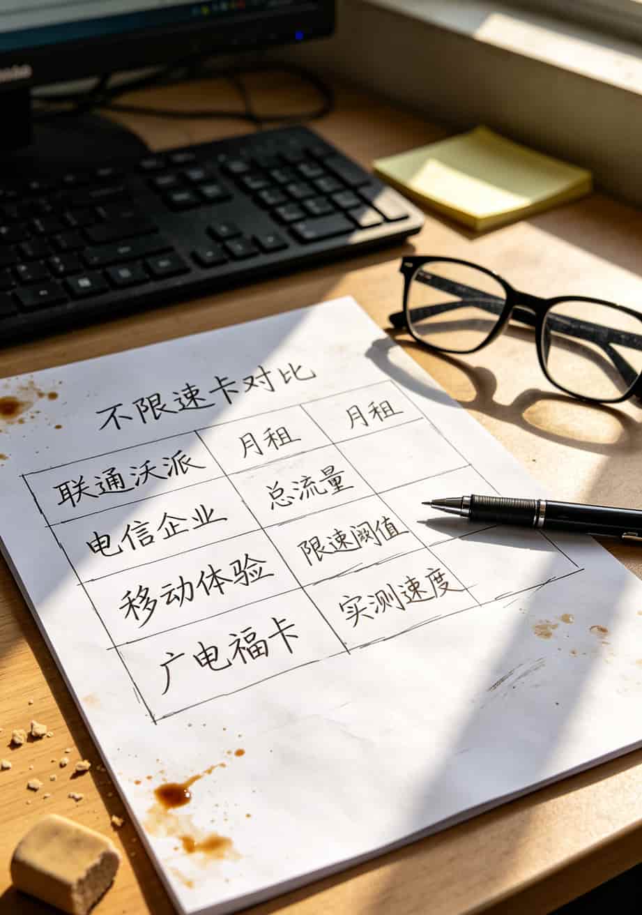 华为随身WiFi千万别乱配卡!亲身实测:换张5g流量卡不限速,网速直接翻5倍 四种5g流量卡不限速套餐资费对比表格,含月租、流量、限速阈值
