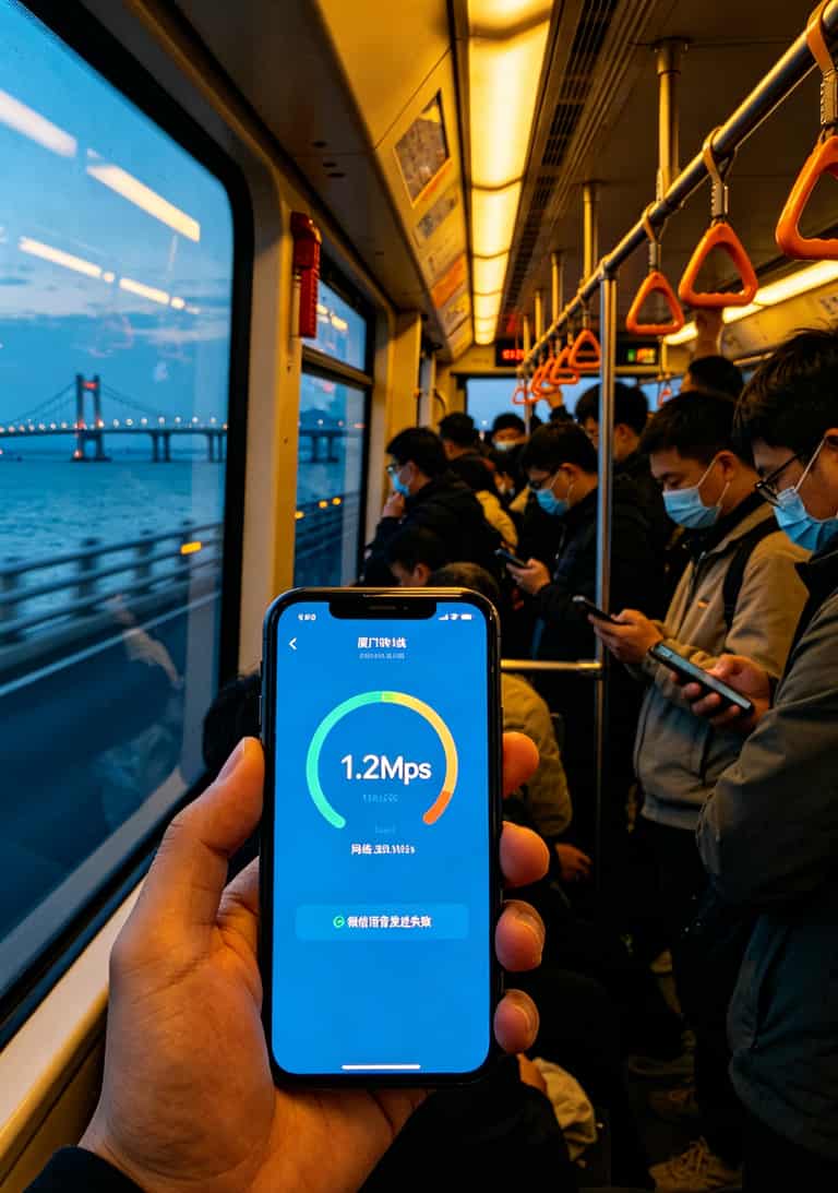 厦门BRT快1线上手机测速截图，显示网速1.2Mbps