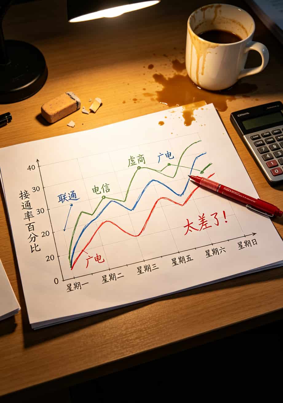 白金卡流量卡,别再被坑了!我8年踩坑换来的15条铁律 不同运营商白金卡流量卡接通率对比图表