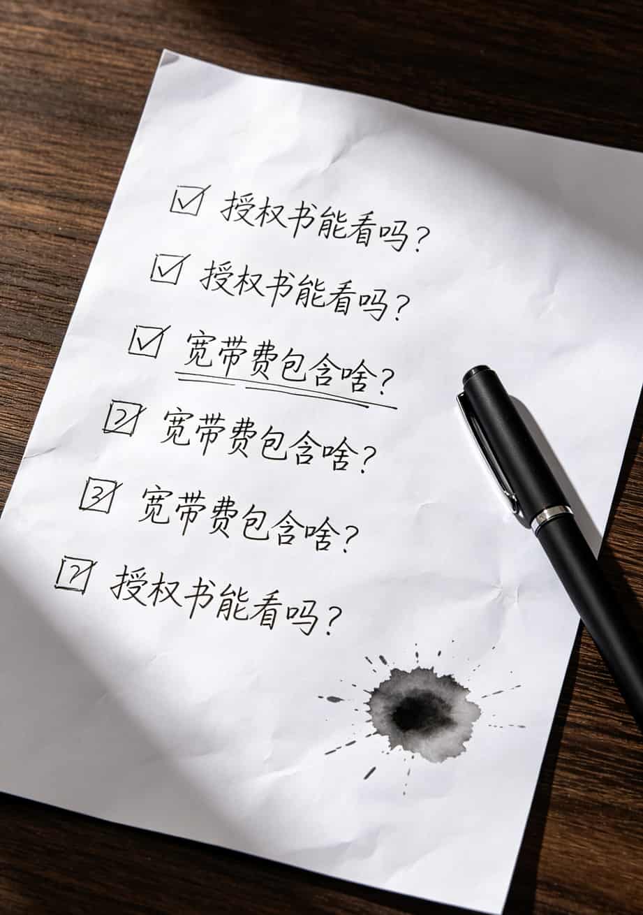 一张白纸上手写的十个问题清单