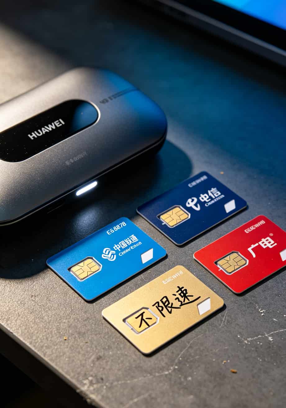 华为随身WiFi千万别乱配卡!亲身实测:换张5g流量卡不限速,网速直接翻5倍 华为随身WiFi设备与多张5g流量卡不限速套餐卡板实拍对比