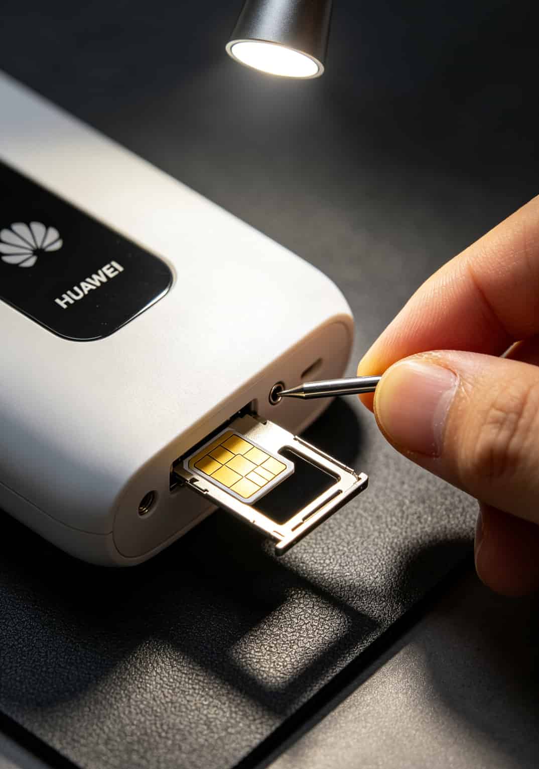 华为随身WiFi配啥电话卡流量卡移动最省钱?我用了6张卡踩遍所有坑,这份避坑清单你收好 华为E5573随身WiFi机身侧面SIM卡槽和重置孔位置特写