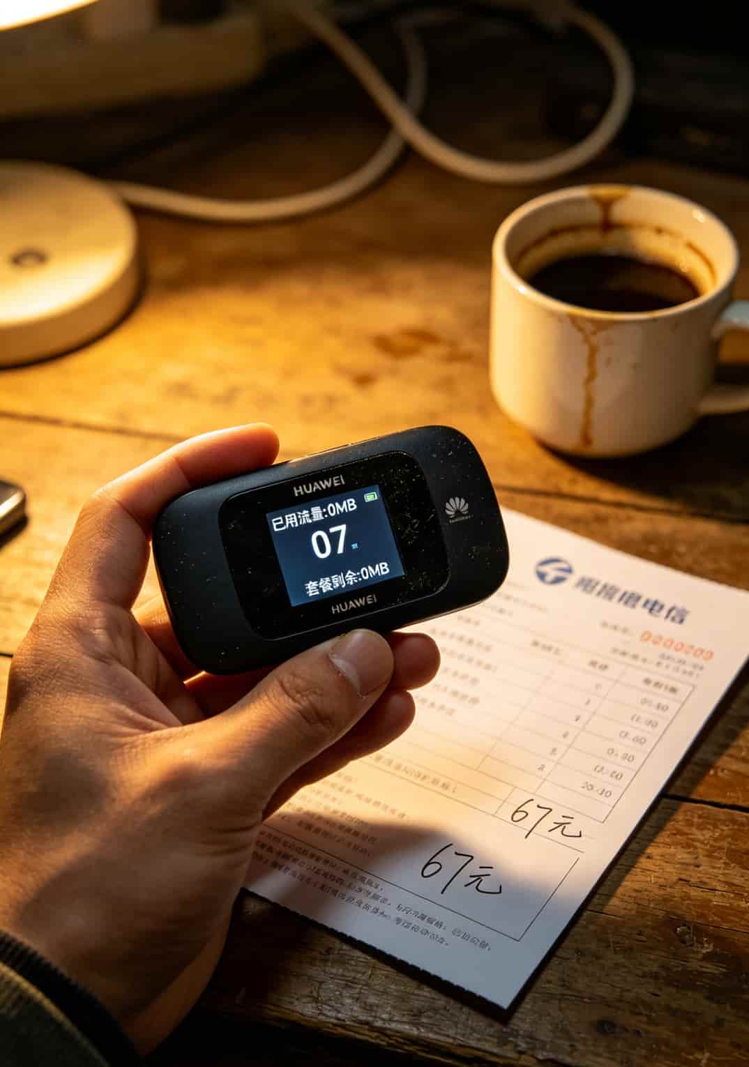 200G流量19元?我拿华为随身WiFi试了三个月,欠费67块,告诉你真相 华为E5573后台流量为0的截图