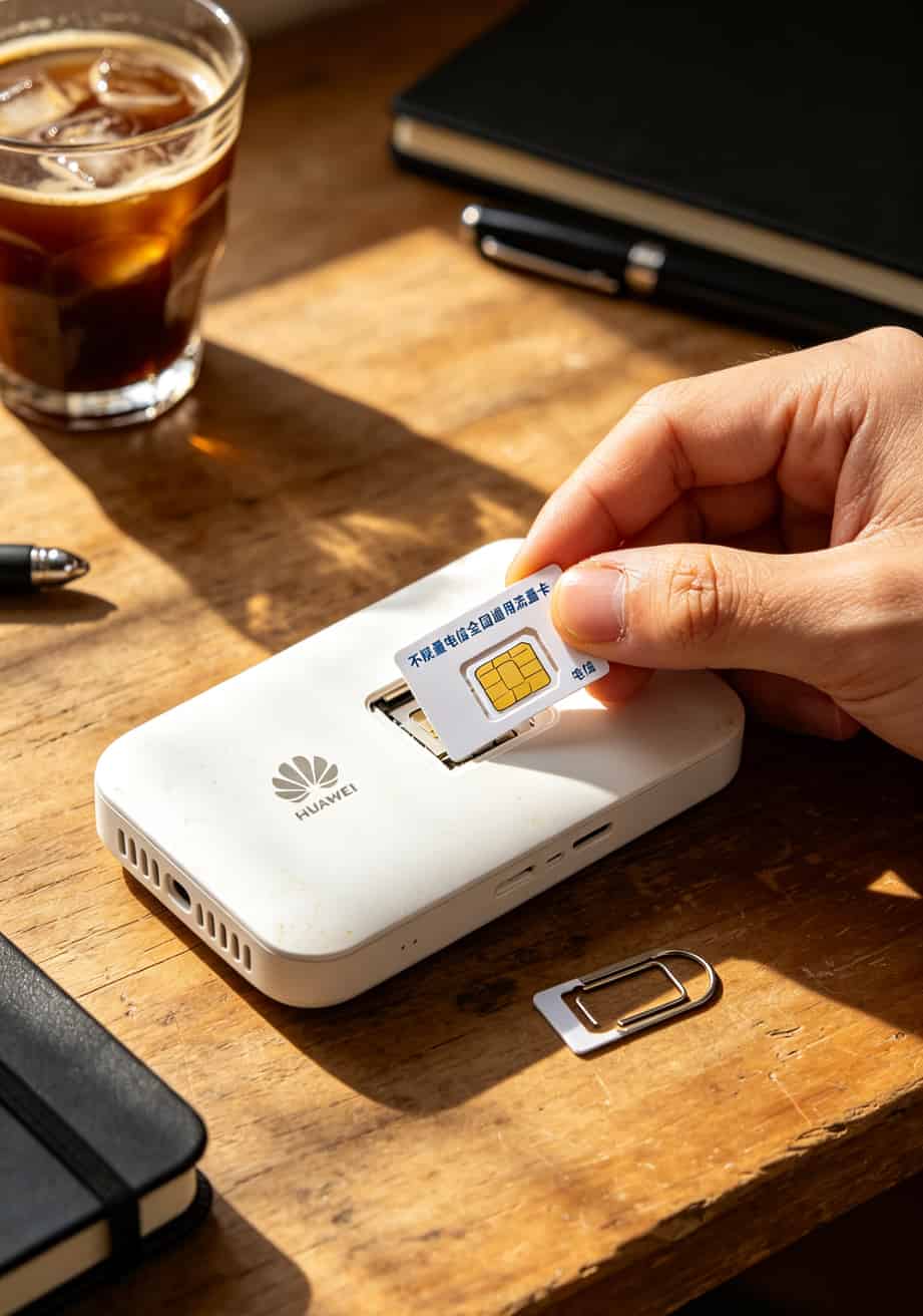 掏心窝子!华为随身WiFi配上**不限量电信全国通用流量卡**,8年踩坑换来的10条铁律 华为随身WiFi插入电信SIM卡实拍图