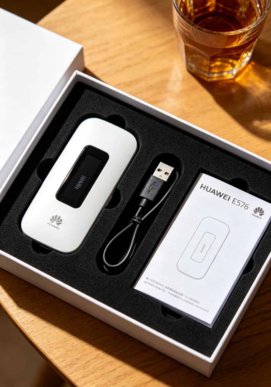 华为E5576随身WiFi包装盒开箱，设备、充电线、说明书各一件