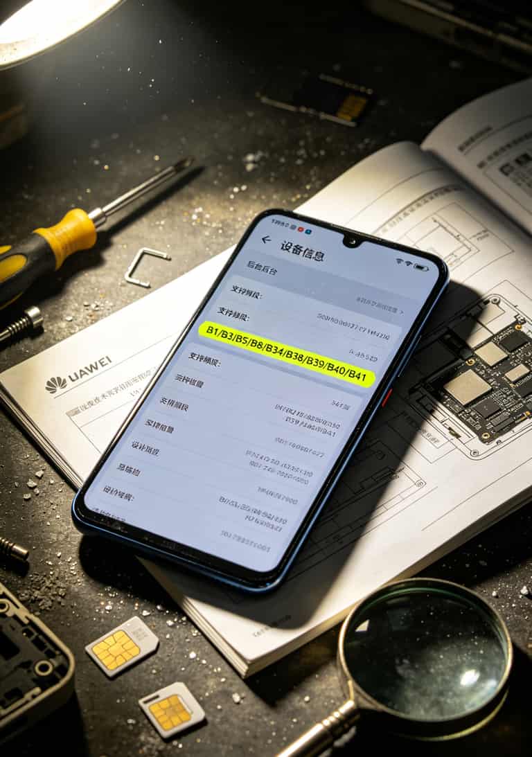 跑了8年业务,换了4台华为随身WiFi,最后还是这张“长期19元月租流量卡”治好了我的焦虑 华为随身WiFi后台页面,高亮显示设备支持的频段列表