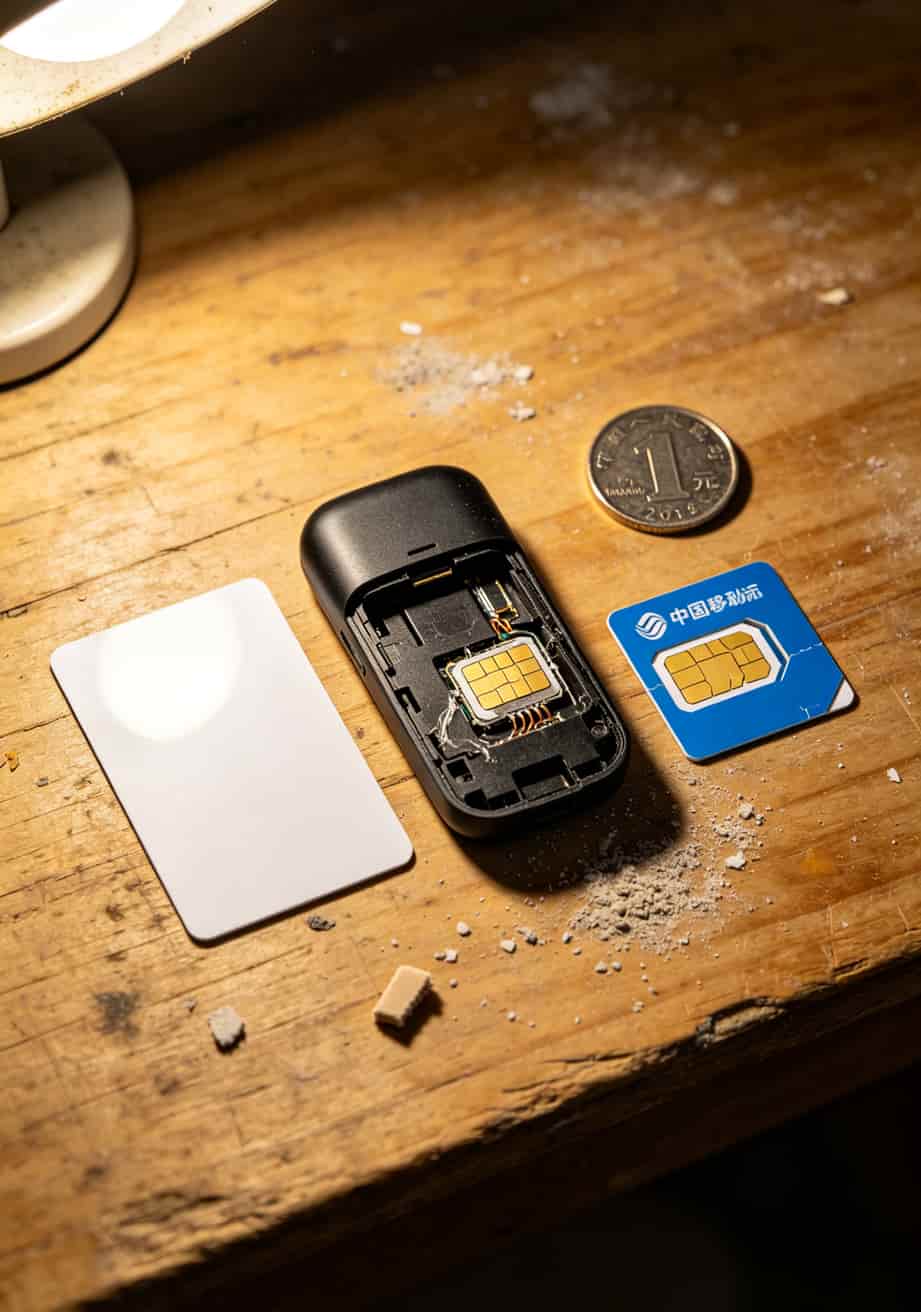 踩了大半年坑才搞懂:随身WiFi这么选最划算,**19元200g通用流量卡**真能省出一个亿 一张白色的物联卡和一张正规手机卡放在桌子上对比,旁边有个拆开的随身WiFi外壳