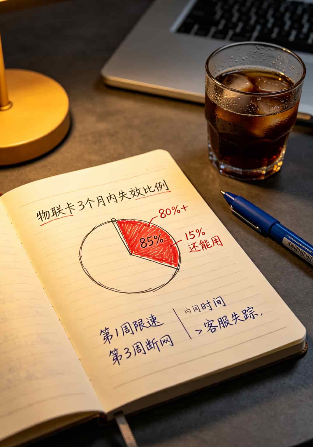 流量卡寿命统计图表，显示3个月内失效比例超过80%