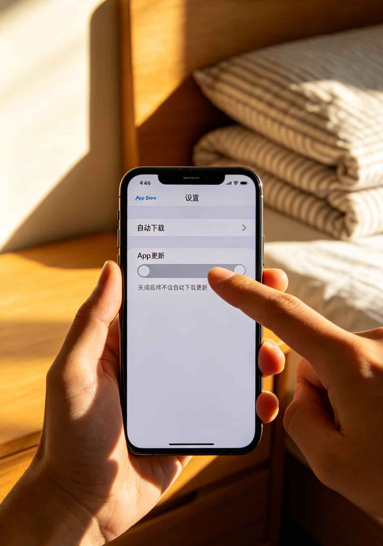 iPhone设置里的APP自动更新开关界面，开关处于关闭状态