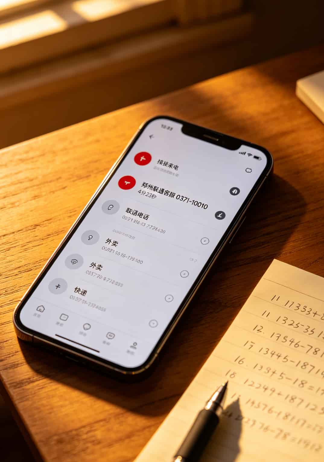手机通话记录截图，显示拨打郑州联通客服的时长4分23秒