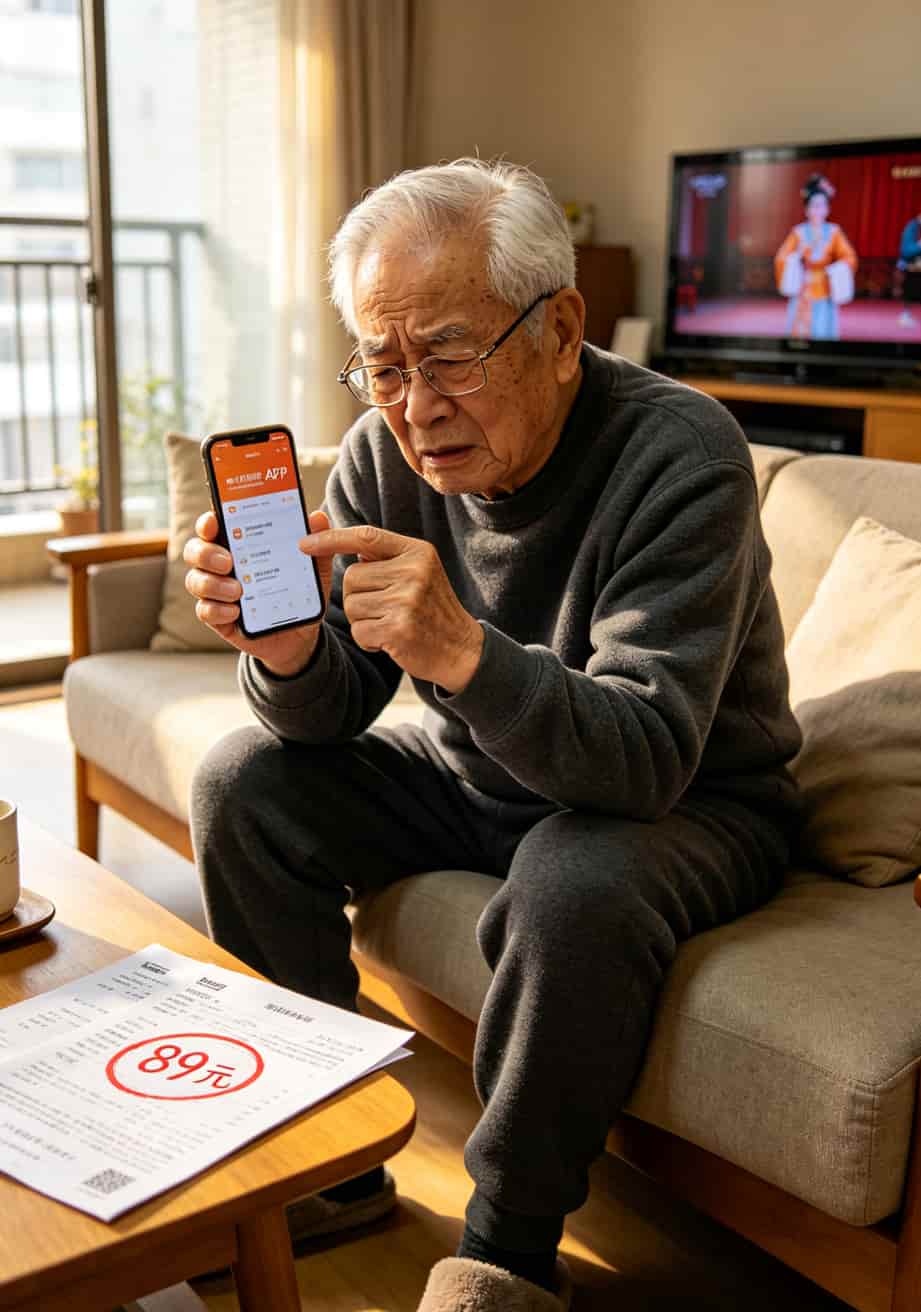 老人使用手机查话费流量遇到困难