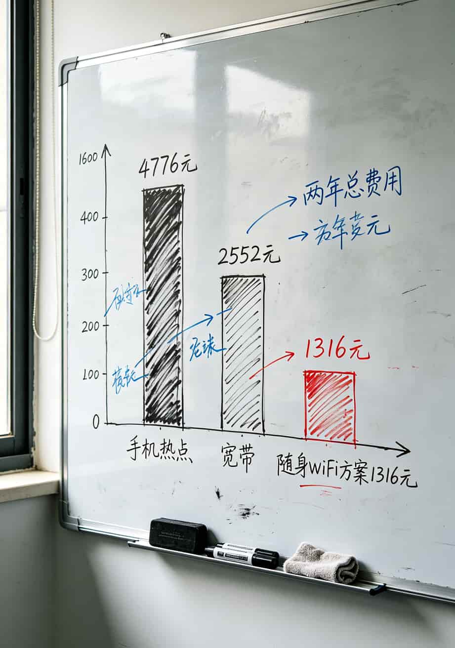 华正易尚随身WiFi配5g无线流量卡全国通用,实测三个月劝你别踩这8个坑 两年四种上网方案费用对比柱状图