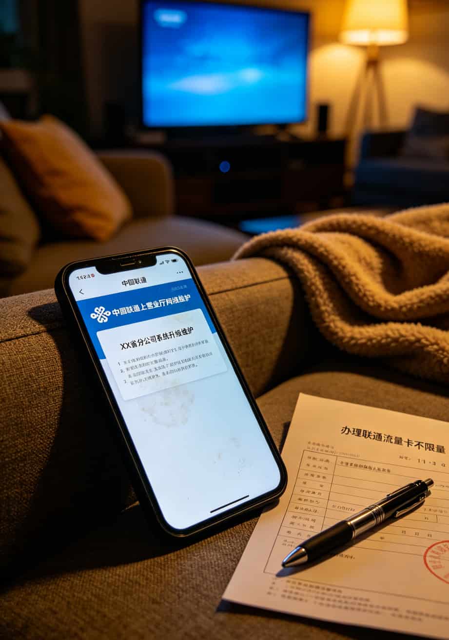 华为随身WiFi老断网?别急着换设备!先办张联通流量卡不限量,再按这土法排查,90%故障自己搞定 联通运营商网络维护公告查询页面截图
