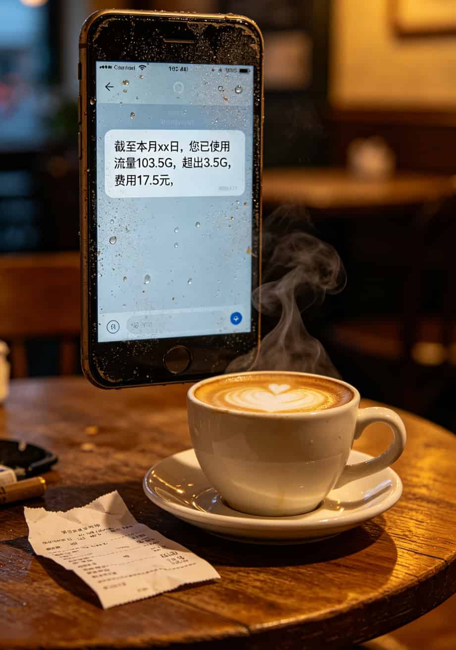 办联通卡开流量卡?29元100G那个套餐,我先泼盆冷水 手机屏幕显示流量超额扣费短信,金额刺眼