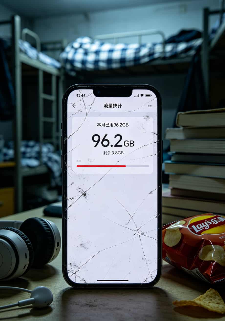 办个什么卡流量多?老张交了1000块学费,答案就这4个字:别贪便宜 手机流量监控页面显示当月已用96GB,剩余4GB