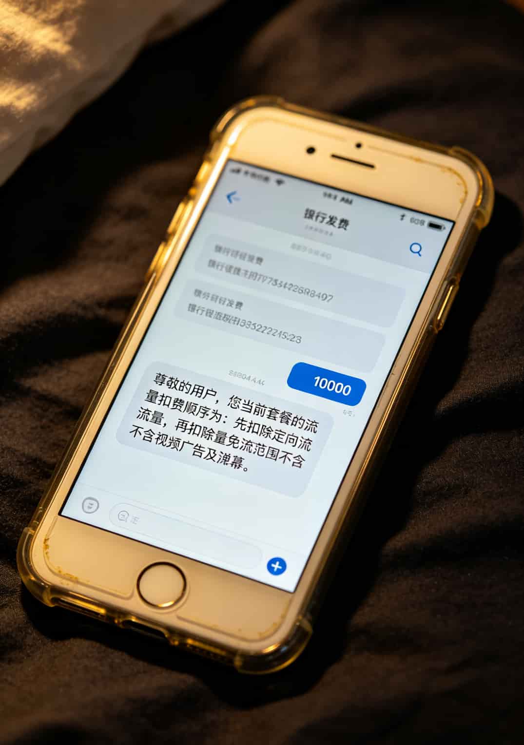 客服短信截图，写着“您套餐的流量扣费顺序为先定向后通用”