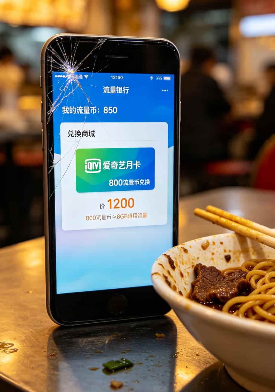 联通流量银行兑换界面，显示8GB可换爱奇艺月卡