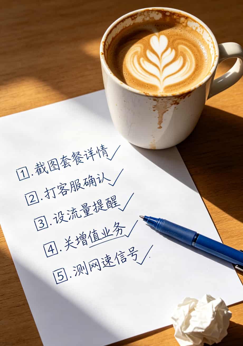 用了8年流量卡,终于敢说透“流量卡29元永久套餐”的真相 一张完成清单,5个项目前面都打了勾,旁边放着一杯咖啡