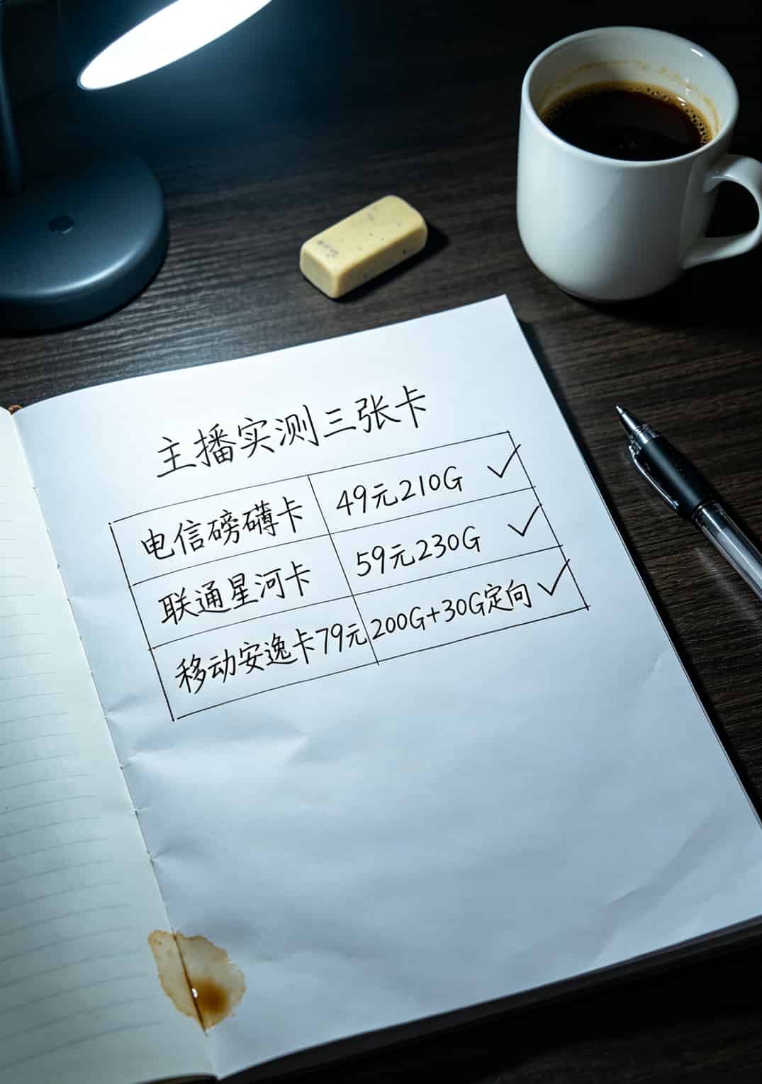 三张流量卡套餐资费对比表格截图