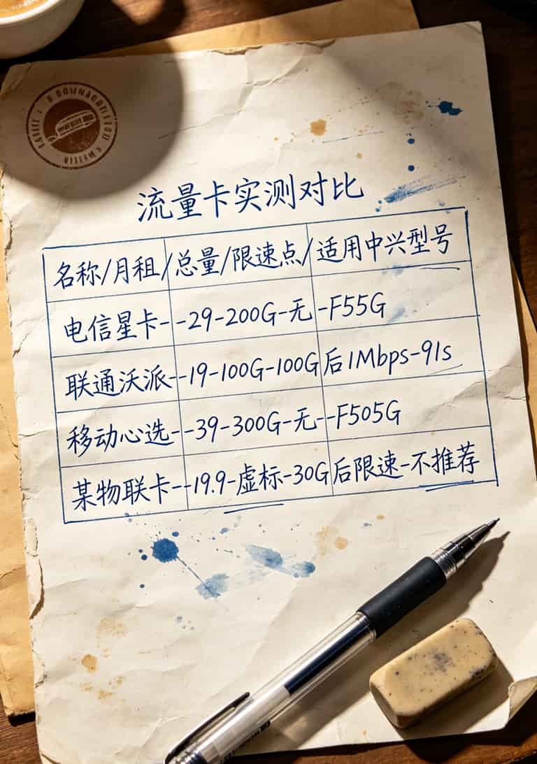 四款热门流量卡套餐参数对比表格