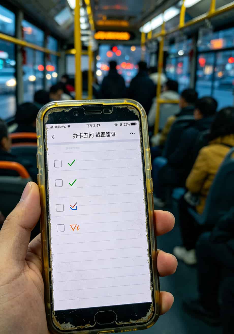一张手机备忘录截图，上面列着这五个问题的清单，每个问题后面有个红色对勾